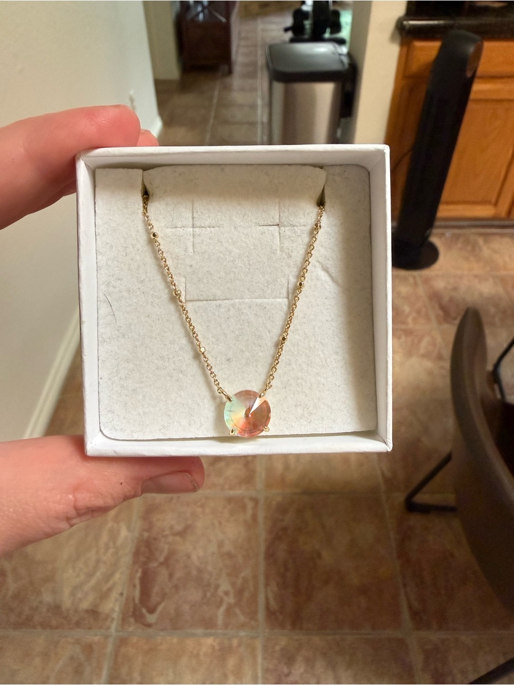 Kendra Scott Gold Necklace with Iridescent Round Pendant